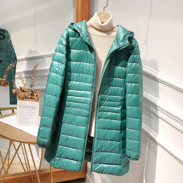 Women’s Long Warm Down Coat with Portable Storage Bag