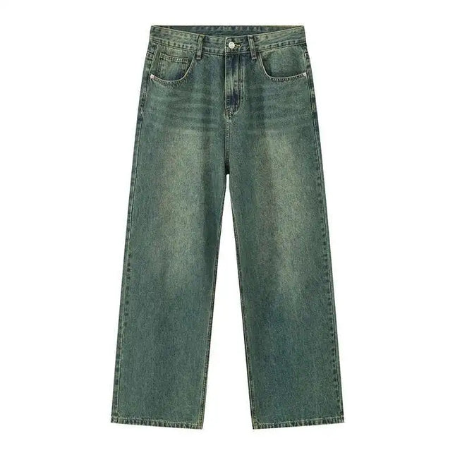 Korean Streetwear Straight-Wide Leg Denim Jeans for Men – Vintage Wash, Baggy Comfort
