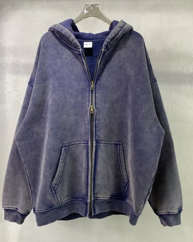 Luxury Batik‑Wash Full‑Zip Street Hoodie