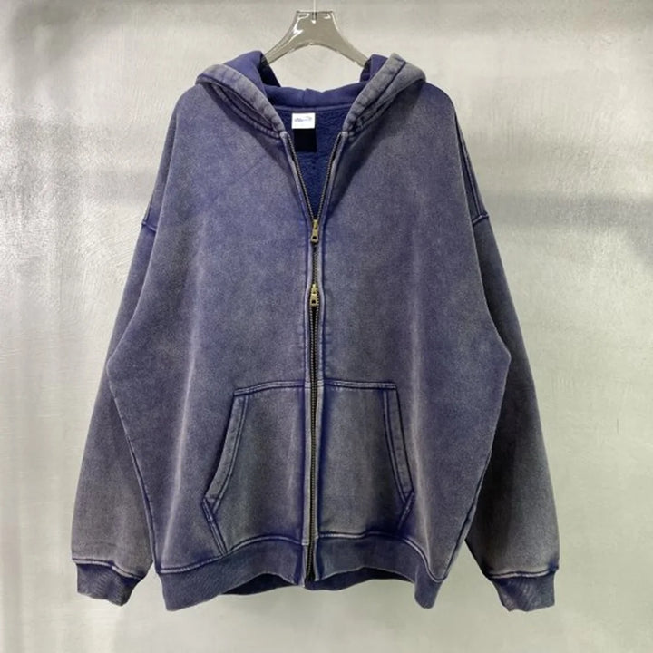 Luxury Batik‑Wash Full‑Zip Street Hoodie-HighTouch