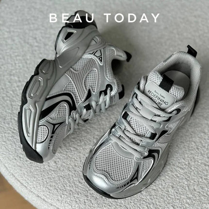 BeauToday Mesh Patchwork Chunky Sole Lace-Up Sneakers for Women