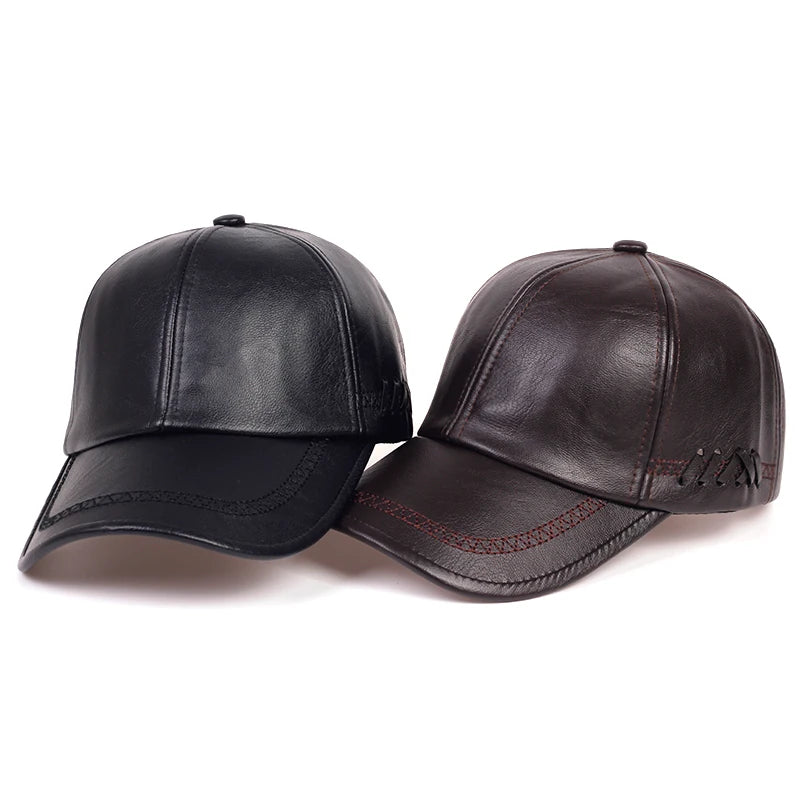 Solid Genuine Leather Snapback Baseball Cap