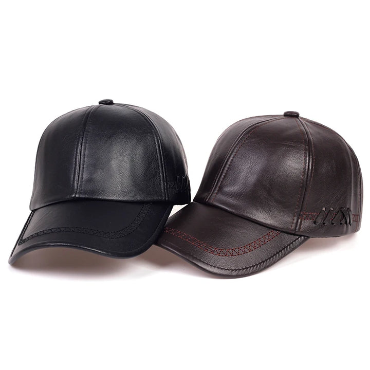 Solid Genuine Leather Snapback Baseball Cap-HighTouch