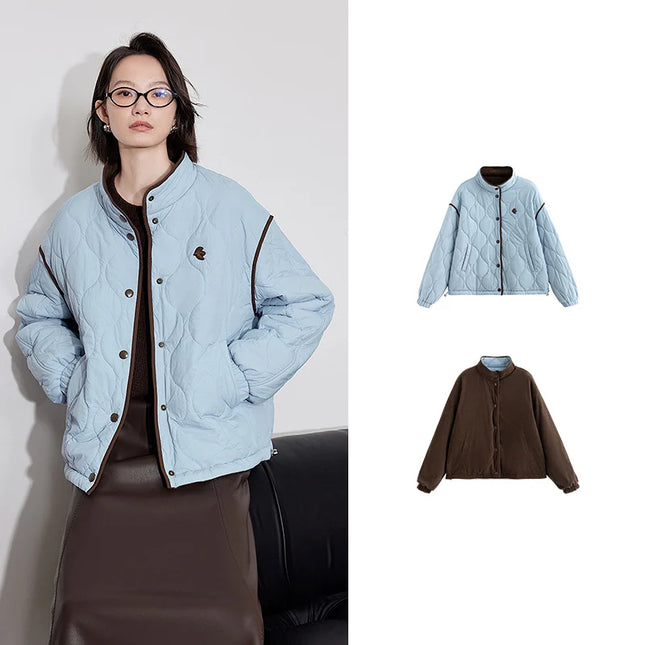 Contrast-Colour Spliced Thick Cotton Women’s Winter Long Coat