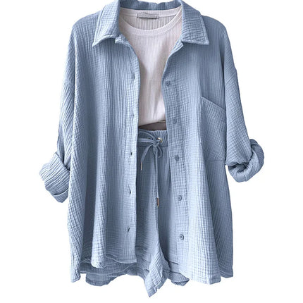 Effortless Summer Two-Piece Muslin Suit Set – Chic, Lightweight & Polished