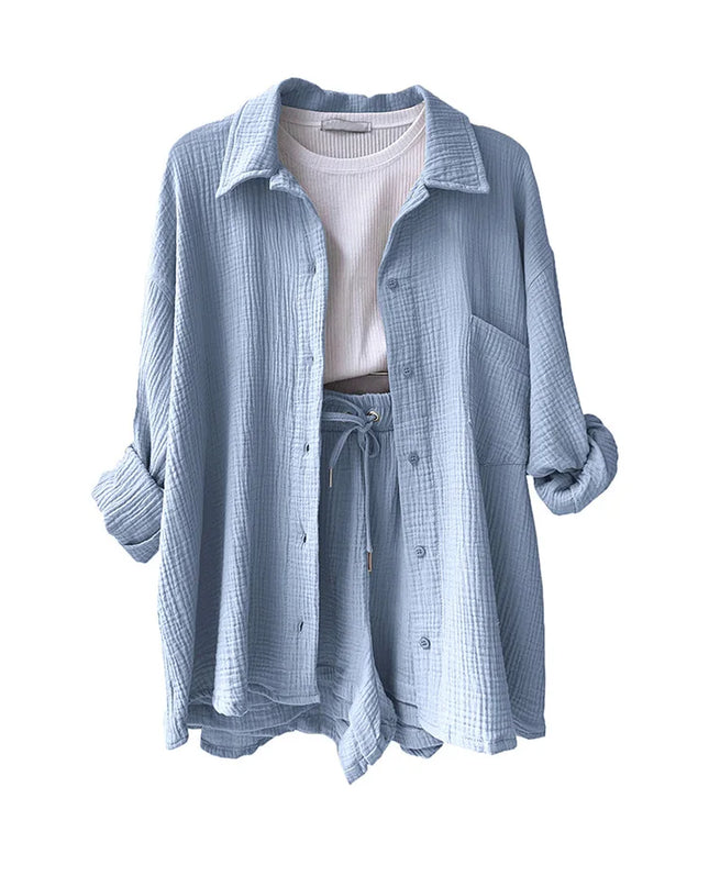 Effortless Summer Two-Piece Muslin Suit Set – Chic, Lightweight & Polished