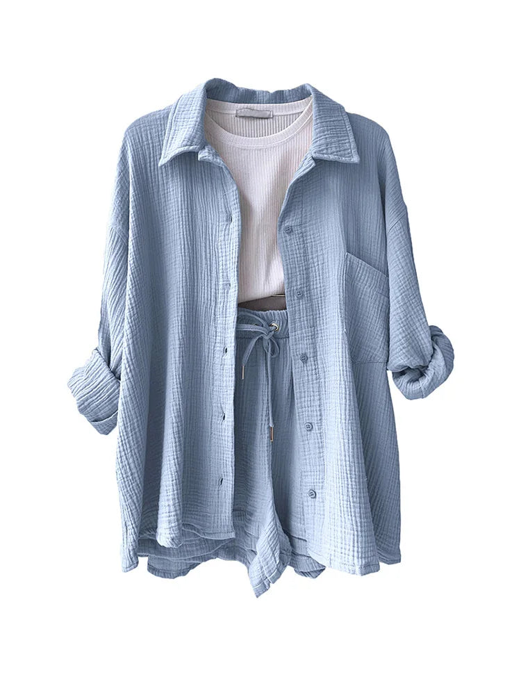 Effortless Summer Two-Piece Muslin Suit Set – Chic, Lightweight & Polished-HighTouch