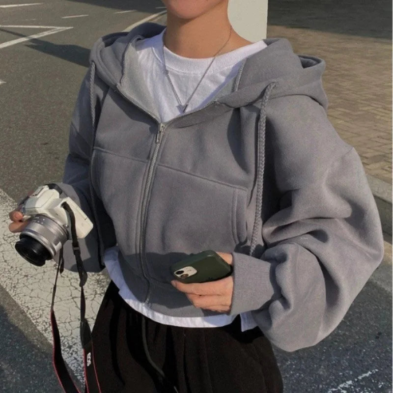 Women’s Fleece‑Lined Cropped Zip Hoodie