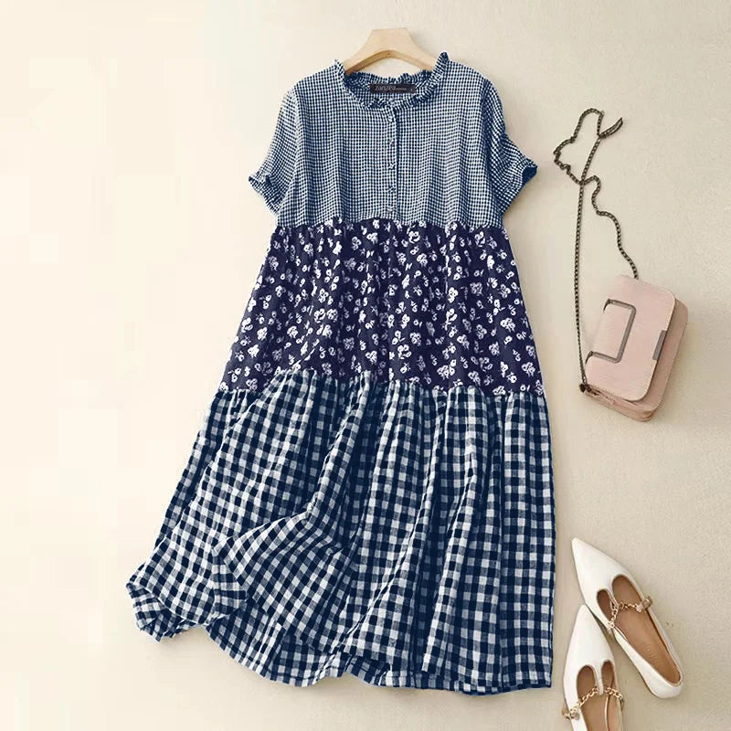 Zanzea Plaid Pleated Maxi Dress-HighTouch
