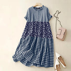 Zanzea Plaid Pleated Maxi Dress-HighTouch