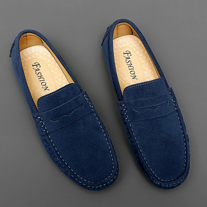 Soft Suede & Leather Slip-On Loafers-HighTouch