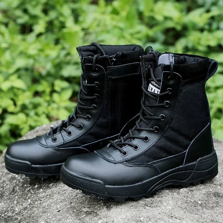 Men’s High-Top Breathable Leather & Mesh Tactical Combat Boots-HighTouch