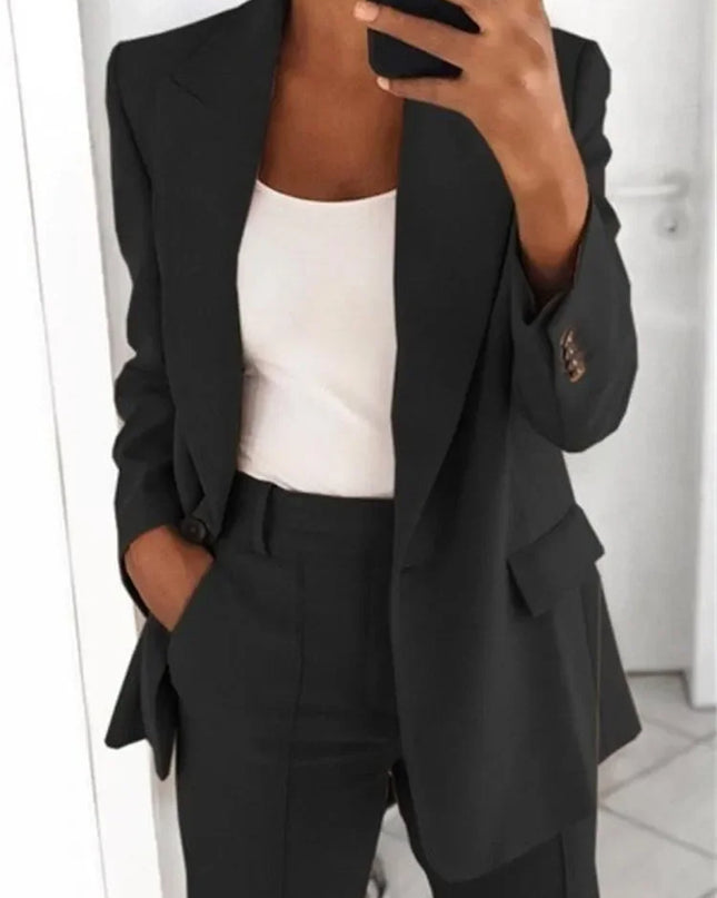 Plus-Size Women’s Casual Blazer S–5XL – Long Sleeve Solid Work Jacket
