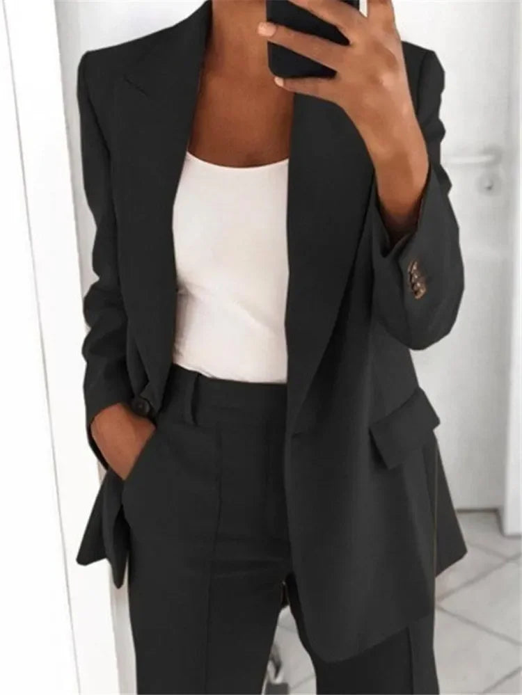 Plus-Size Women’s Casual Blazer S–5XL – Long Sleeve Solid Work Jacket-HighTouch