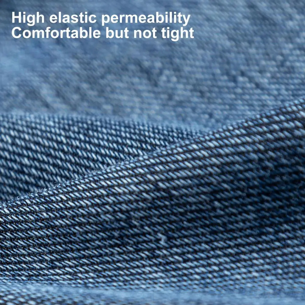 High-Waist Full-Length Solid Colour Jeans – Straight-Wide Leg with Elastic Waist & Pockets-HighTouch