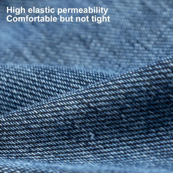 High-Waist Full-Length Solid Colour Jeans – Straight-Wide Leg with Elastic Waist & Pockets-HighTouch