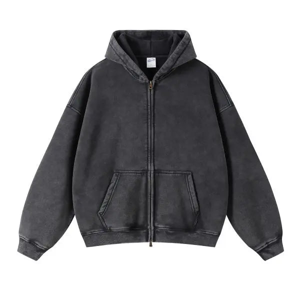 Luxury Batik‑Wash Full‑Zip Street Hoodie-HighTouch