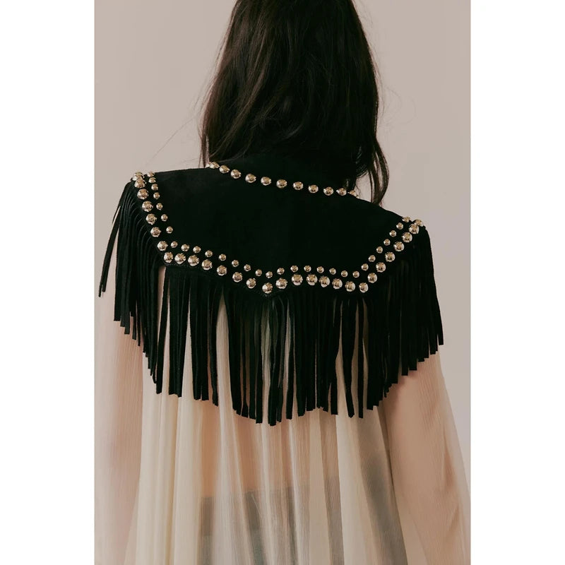 Vintage Studded Faux Suede Tassel Vest