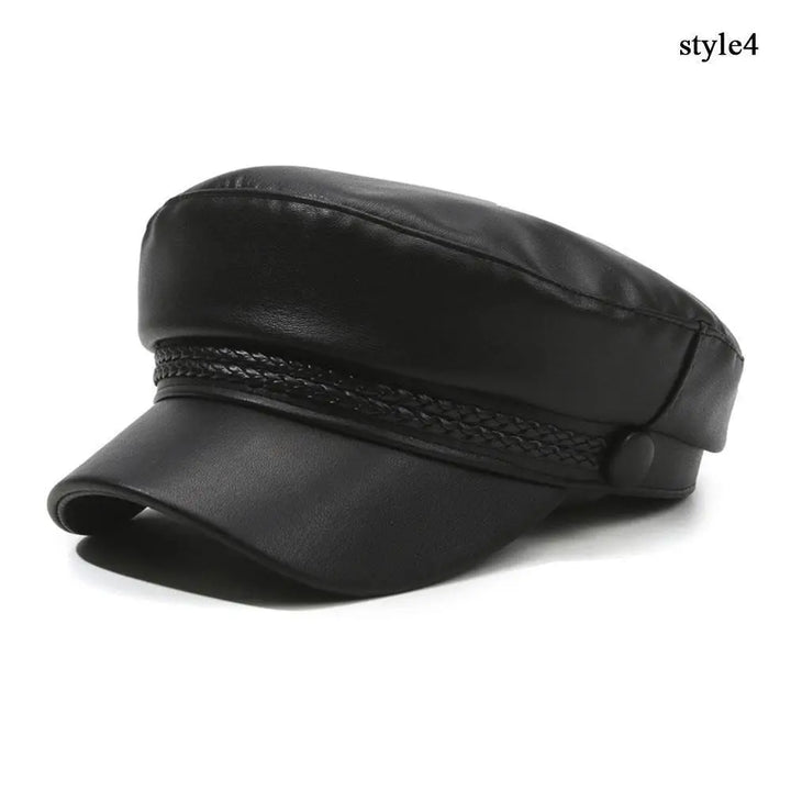 PU Leather Beret Hat All Season British Visor Baker Boy Cap