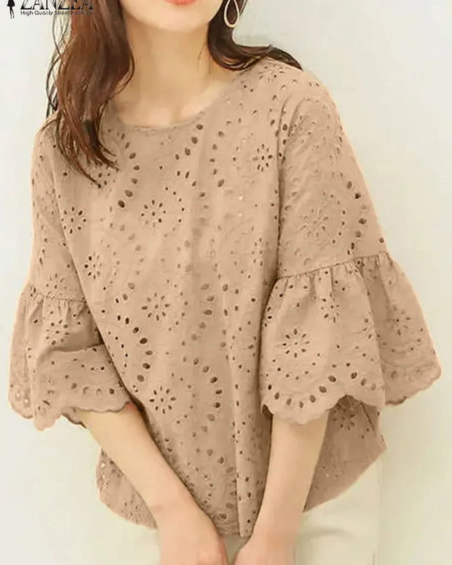 Elegant Hollow-Out Lace Blouse