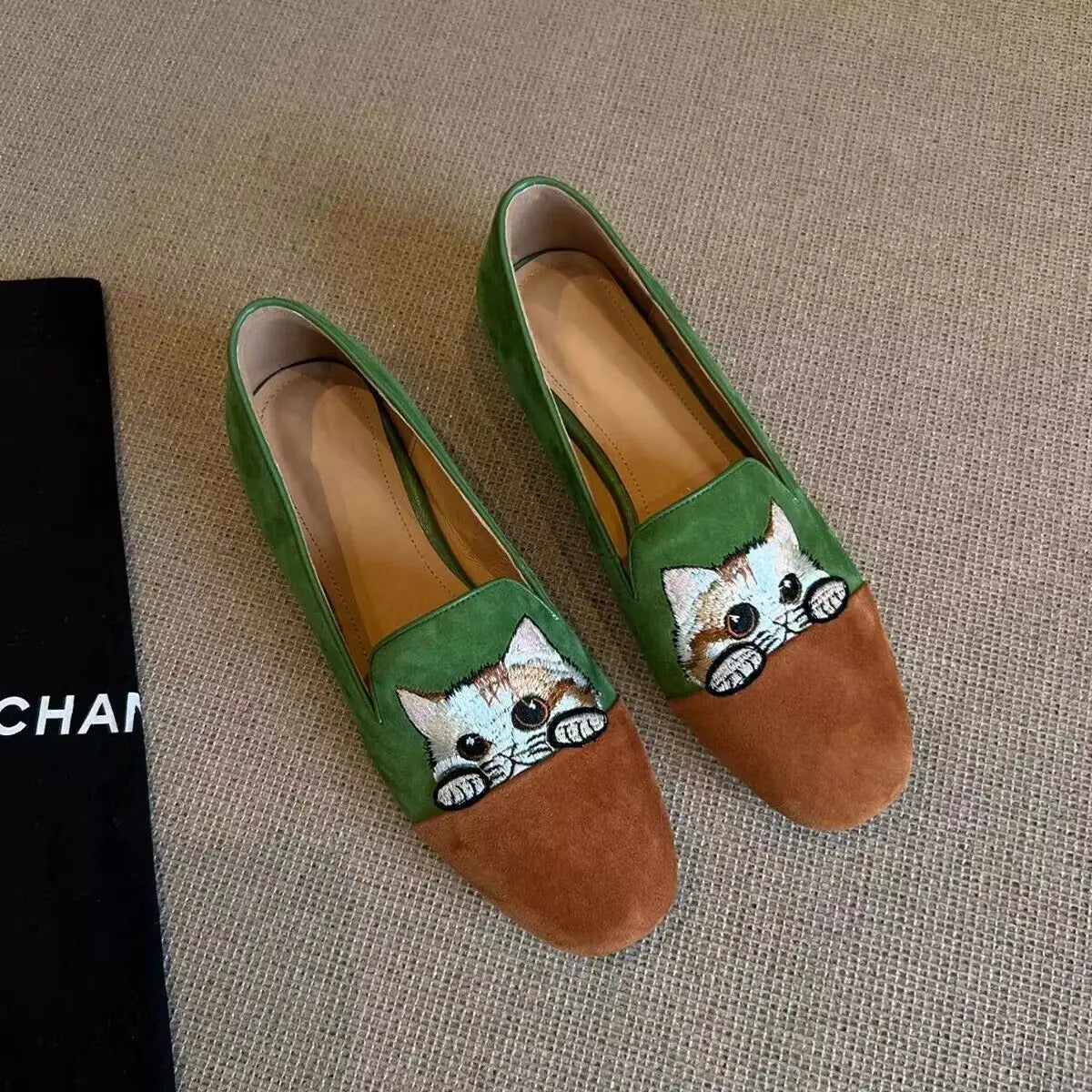 Cat Embroidered Ballet Slippers