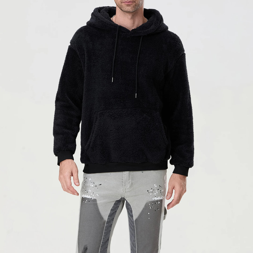 Men's Sherpa Fuzzy Pullover Hoodie-HighTouch