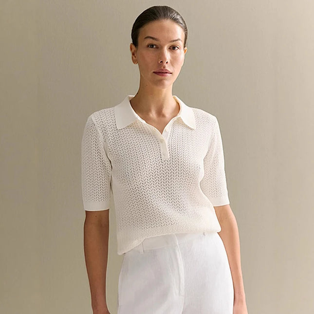 Tornova Loose Knit Polo Tee – Summer Casual Women's Top