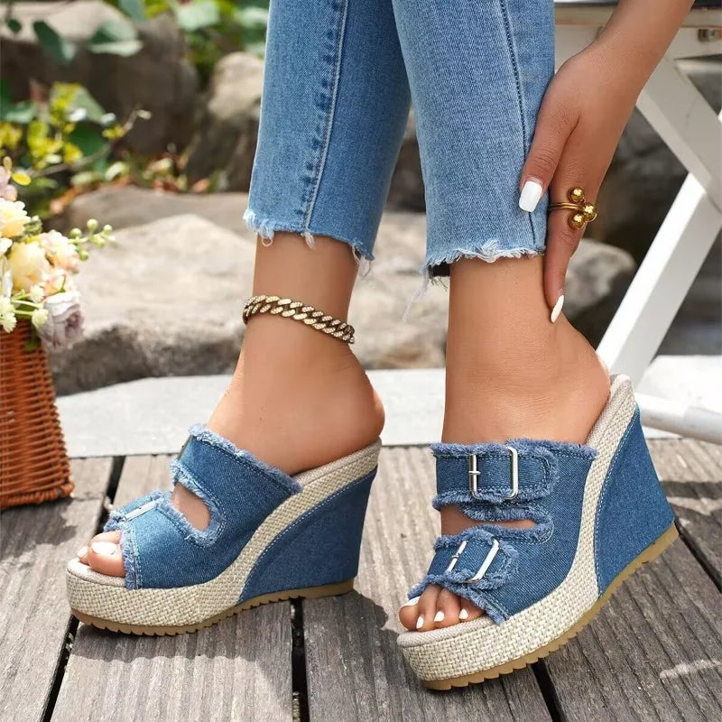 Women's Buckle Wedge Sandals Platform Comfort Shoes