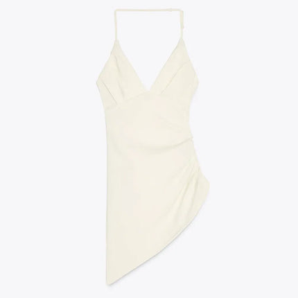 Versatile Asymmetric Pleated Hanging Neck Top – Summer Elastic Neck Blouse