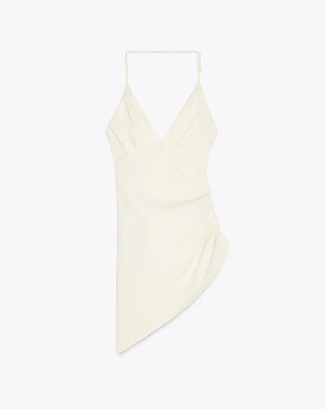 Versatile Asymmetric Pleated Hanging Neck Top – Summer Elastic Neck Blouse