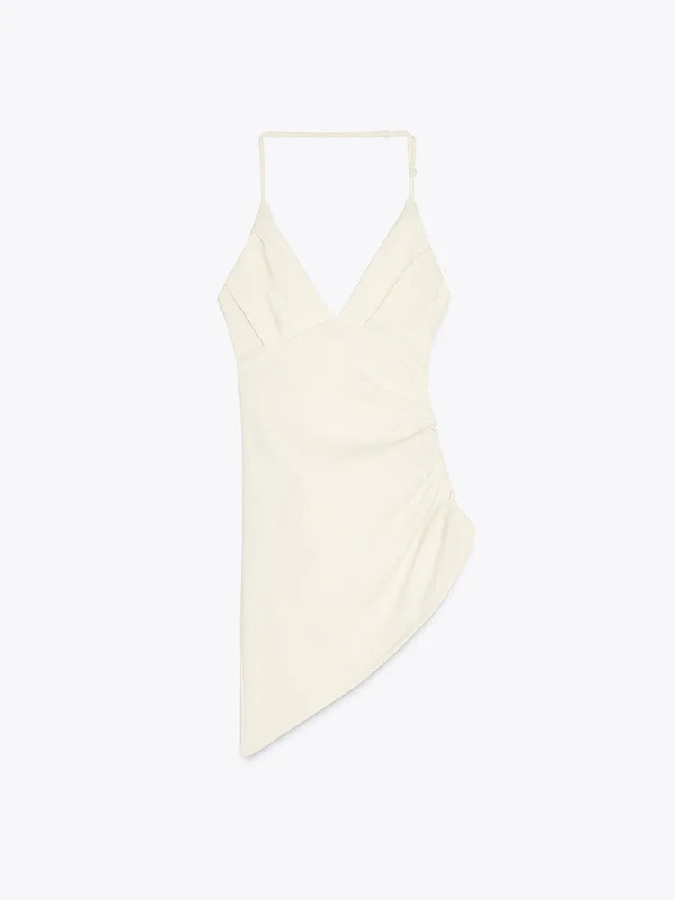 Versatile Asymmetric Pleated Hanging Neck Top – Summer Elastic Neck Blouse