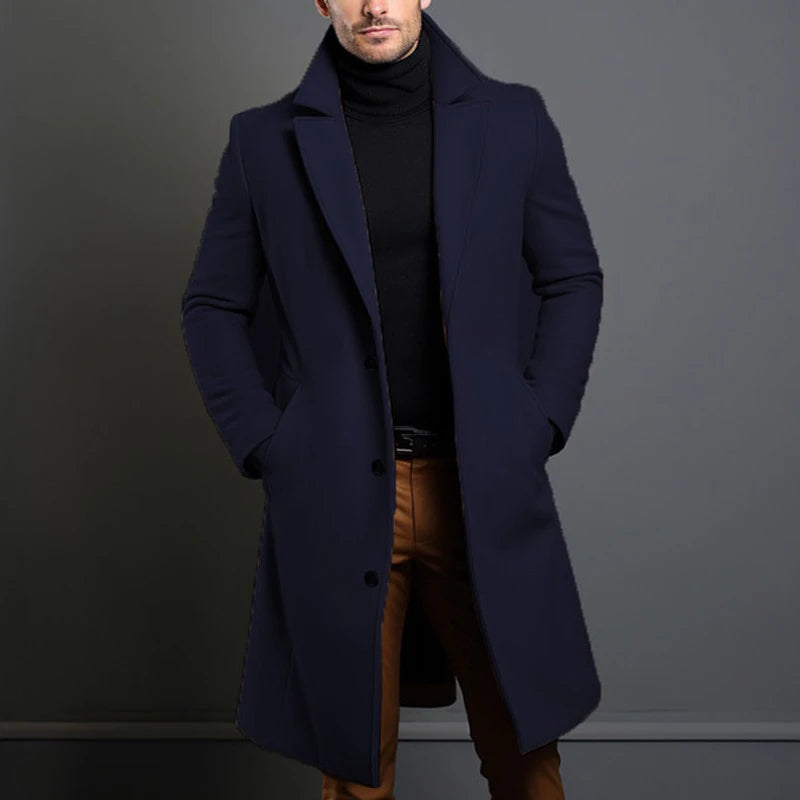 Men’s Luxe Wool Trenchcoat – Mid-Long Warm Business Overcoat-HighTouch