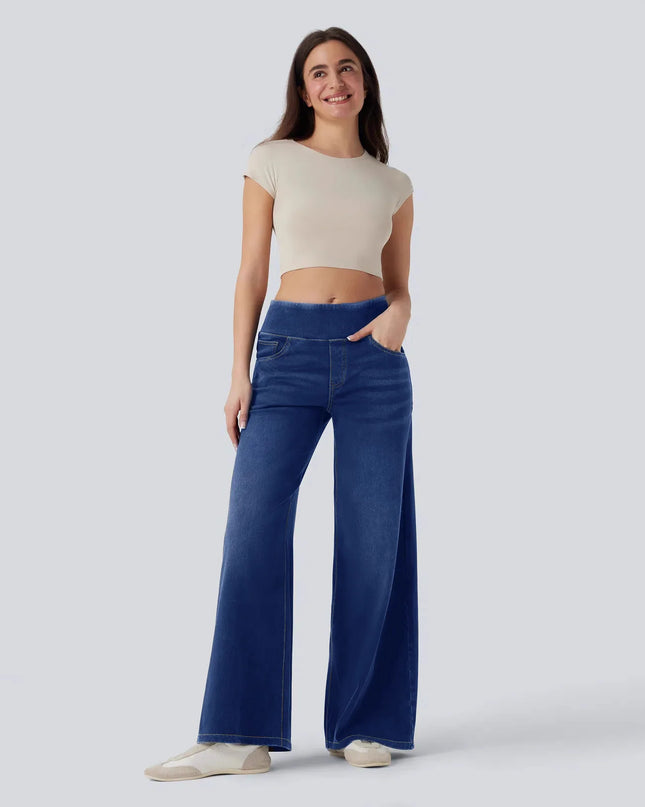 High-Waist Wide-Leg Zip Denim Jeans