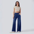 Women’s High-Waist Wide-Leg Zip Denim Jeans Casual Pants-HighTouch
