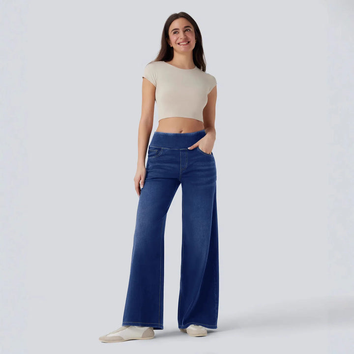 Women’s High-Waist Wide-Leg Zip Denim Jeans Casual Pants-HighTouch
