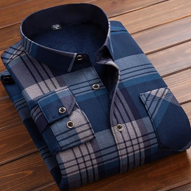 Men’s Winter Plaid Flannel Shirt – Fur Lined, Fleece‑Lined, Warm Casual Dress Shirt