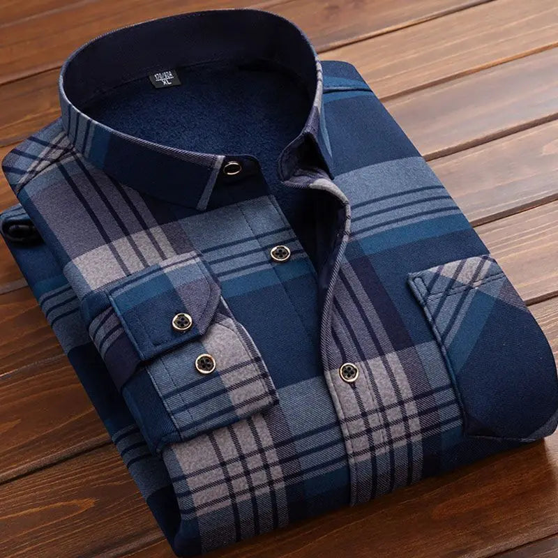 Men’s Winter Plaid Flannel Shirt – Fur Lined, Fleece‑Lined, Warm Casual Dress Shirt-HighTouch