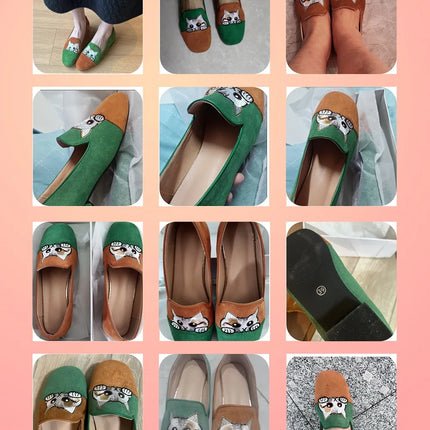 Cat Embroidered Ballet Slippers