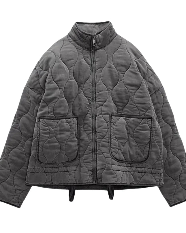 Diamond-Embellished Reversible Short Jacket – Plush Autumn/Winter Overlay