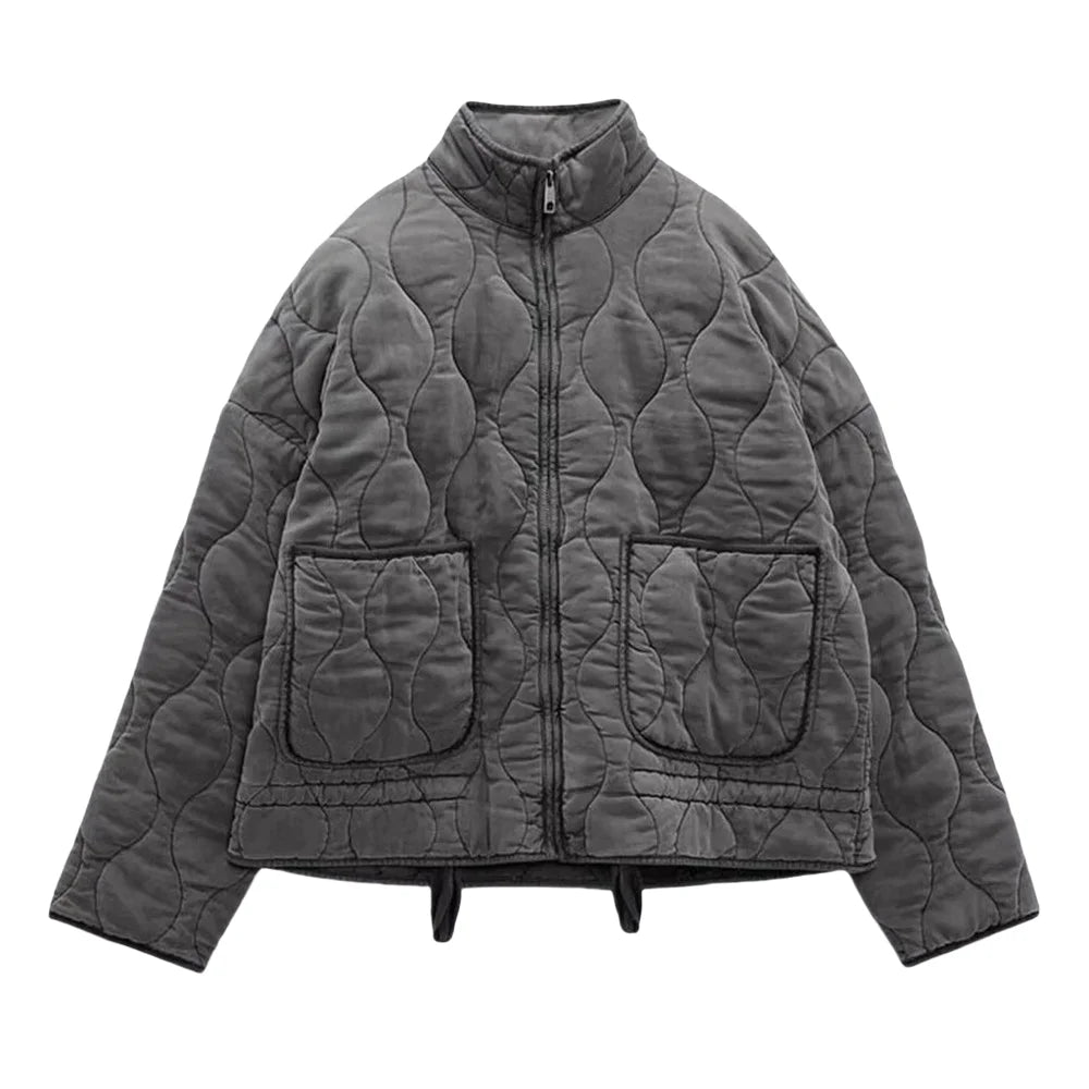 Diamond-Embellished Reversible Short Jacket – Plush Autumn/Winter Overlay