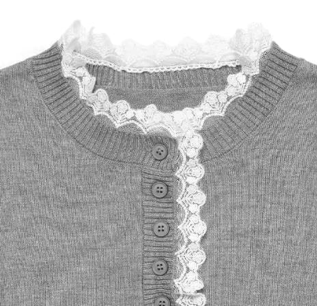 Women's Lace Trim Ribbed Henley Button Knit Sweater