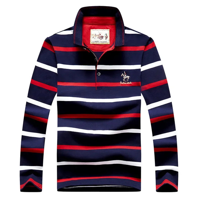Spring Men Polo Shirt Cotton Long Sleeve Stripe Polo Shirt Men Autumn Embroidery Casual Fashion Polo Shirt Business T-shirts Men