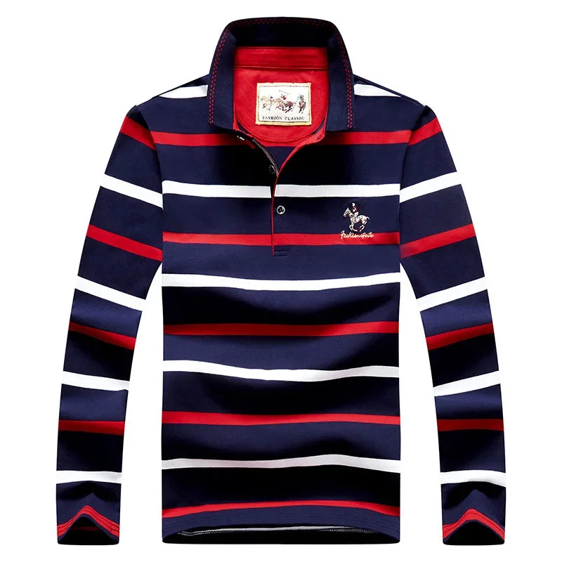 Spring Men Polo Shirt Cotton Long Sleeve Stripe Polo Shirt Men Autumn Embroidery Casual Fashion Polo Shirt Business T-shirts Men-HighTouch