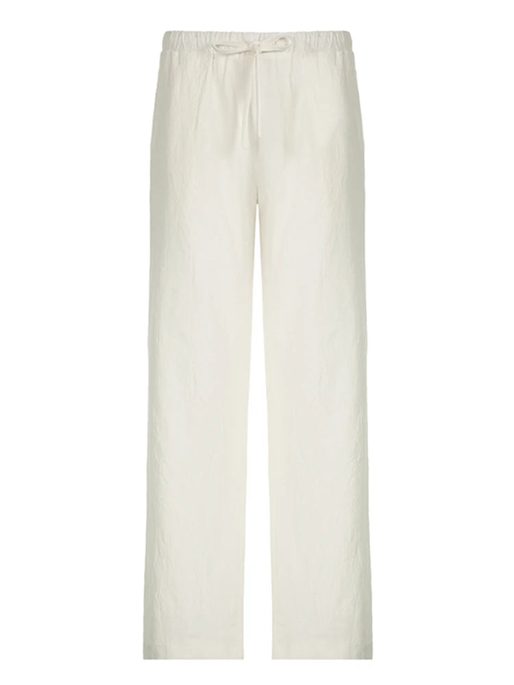Sweetown Boho Straight‑Leg Pants – High‑Waist Loose Linen‑Blend Trousers with Pockets-HighTouch