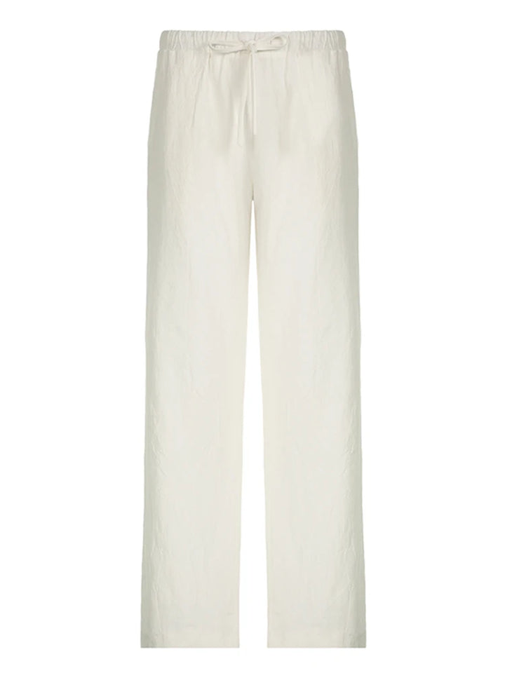 Sweetown Boho Straight‑Leg Pants – High‑Waist Loose Linen‑Blend Trousers with Pockets-HighTouch