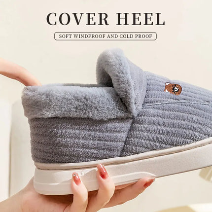 Plush Cotton Slippers for Women – Insulated, Anti-Slip Indoor Home Shoes