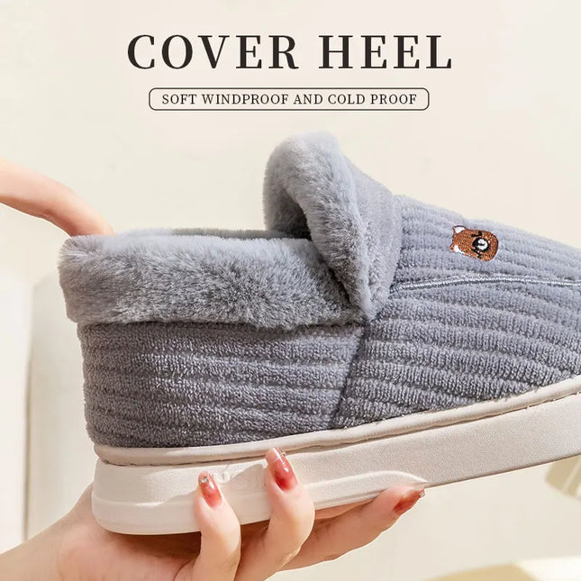 Plush Cotton Slippers for Women – Insulated, Anti-Slip Indoor Home Shoes