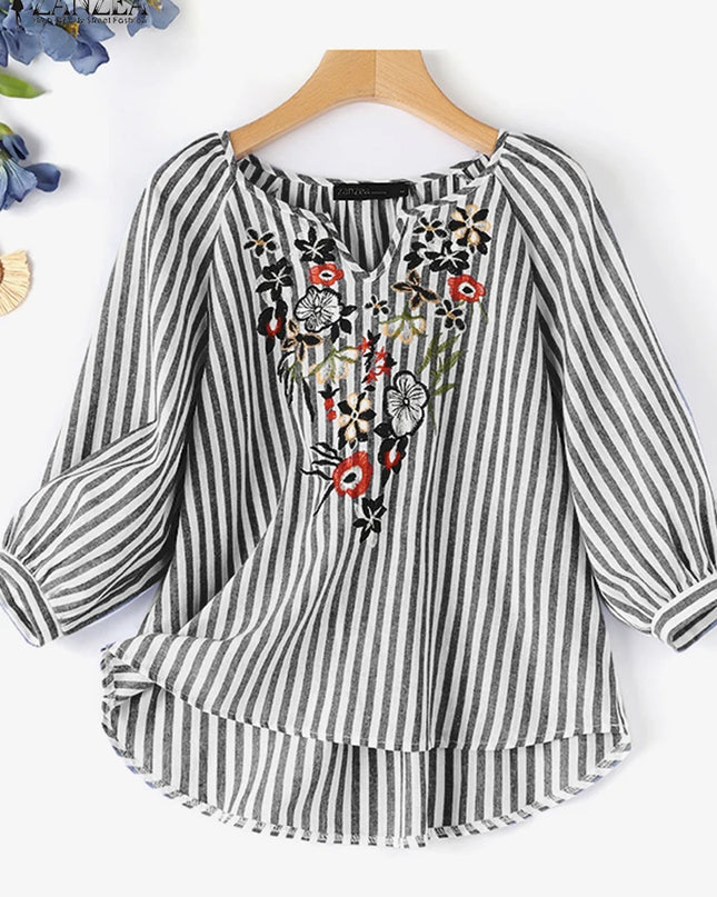ZANZEA Summer Bohemain Holiday Vintage Floral Pinted Blouse for Women
