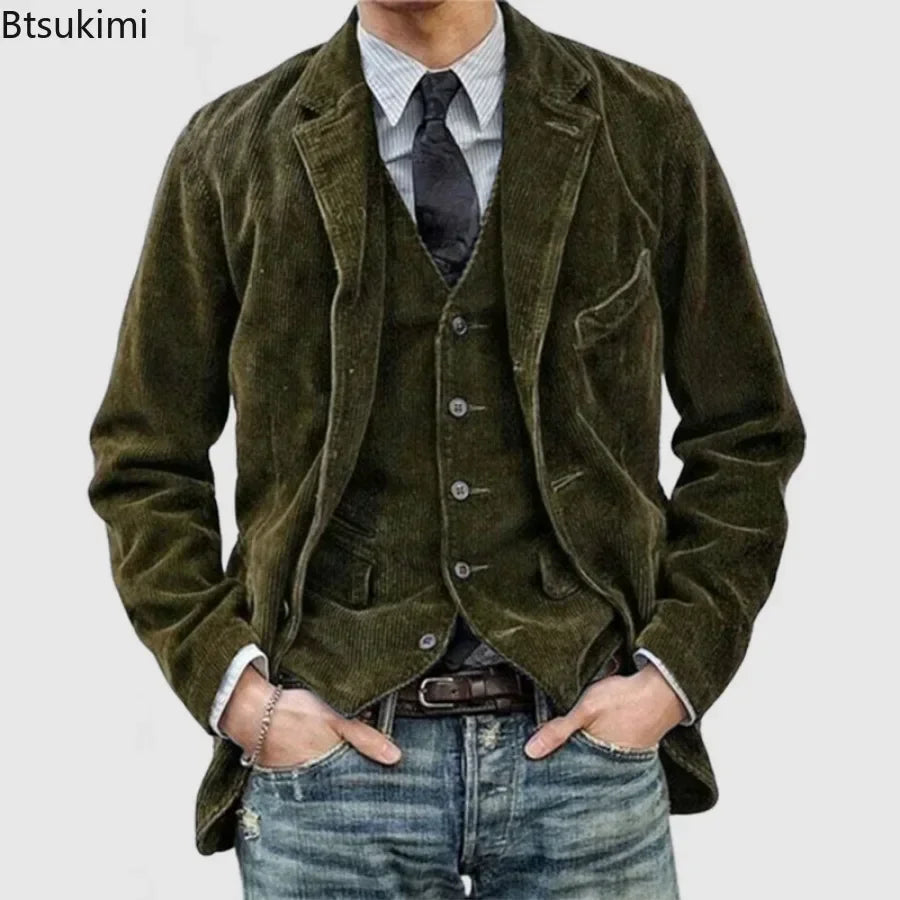 Corduroy Shoulder-Pad Jacket Men-HighTouch