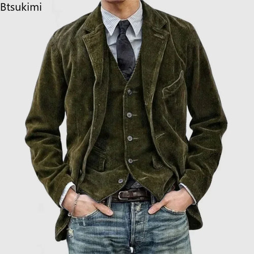 Corduroy Shoulder-Pad Jacket Men-HighTouch